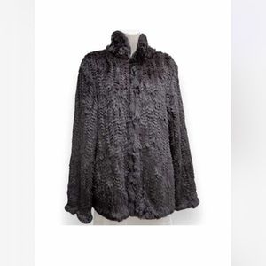 COPY - Vintage Soft Warm Knit Rabbit Fur Jacket Small Grey Black 1990s Y2K Swea…